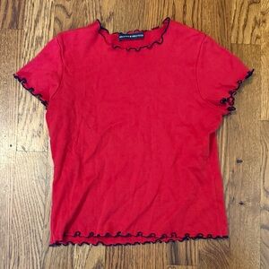 Brandy Melville Red Top with Black Ruffle Trim
